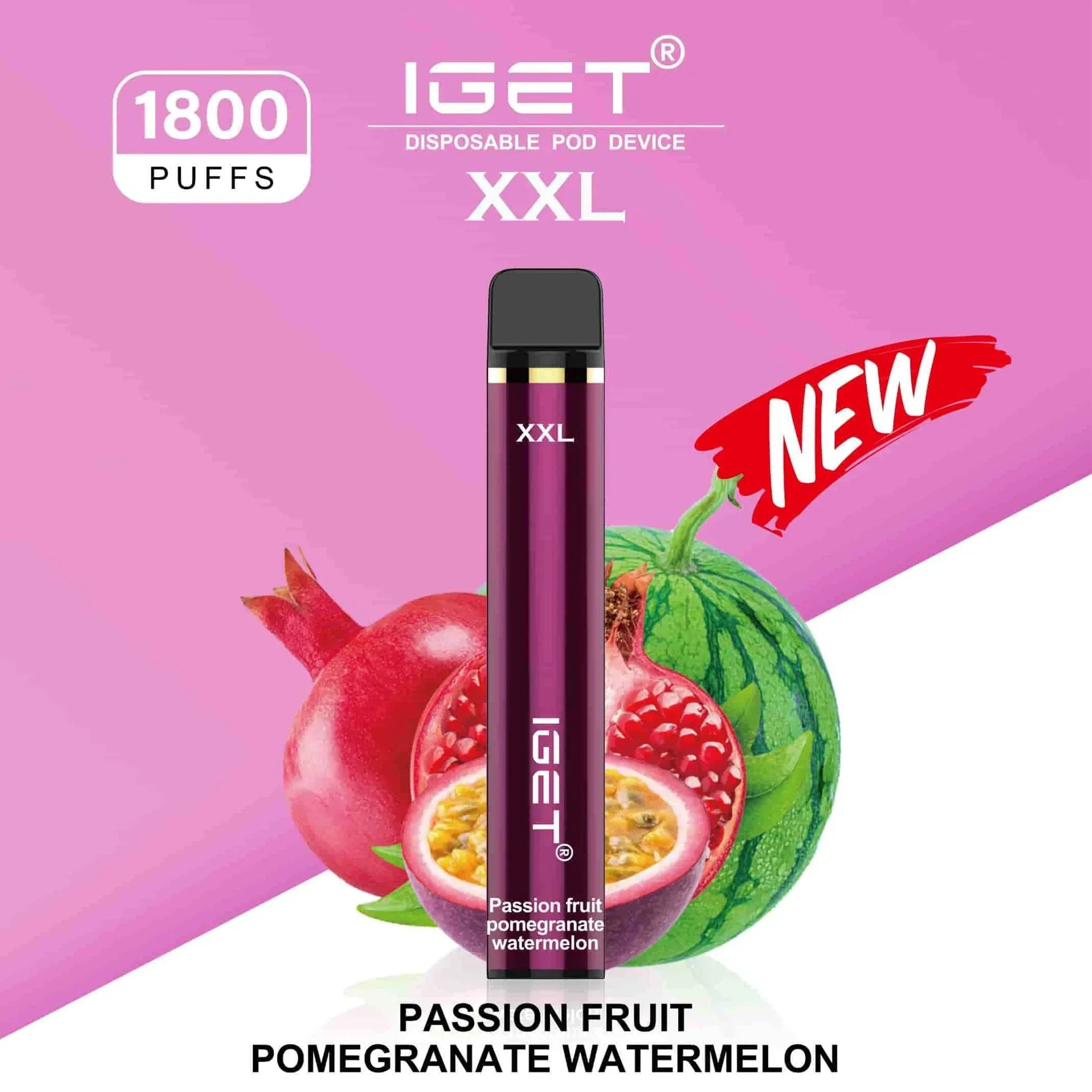 IGET XXL Vape - Passion Fruit Pomegranate Watermelon (1800 Puffs)